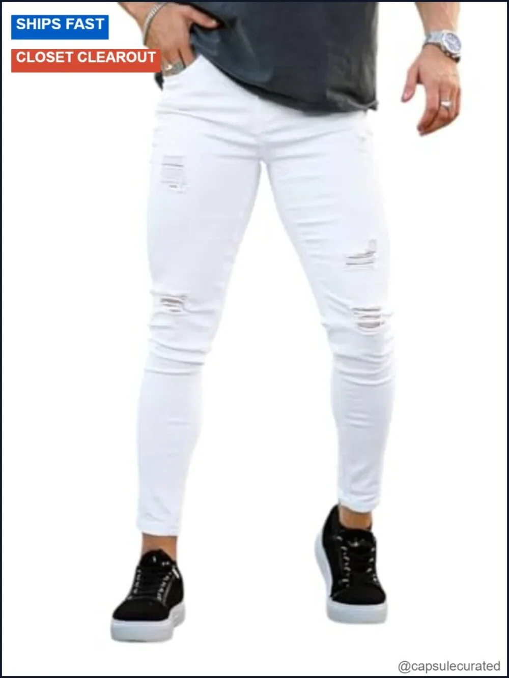 Slim Fit Skinny Stretch Denim Jeans with Ripped Distressed Detailing